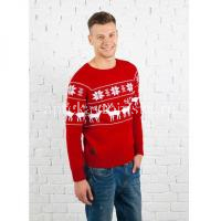 Свитер БАБУШКА ВЯЖЕТ Siberia Олени муж. разм. M (красный/белый) (Слипи Групп/Россия)