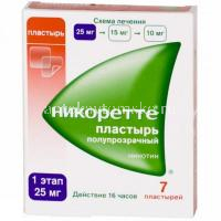 Никоретте пластырь ТДТС 25мг/16ч (саше) №7 полупрозрачн. (LTS Lohmann Therapie-Systeme/Германия/McNeil AB/Швеция)