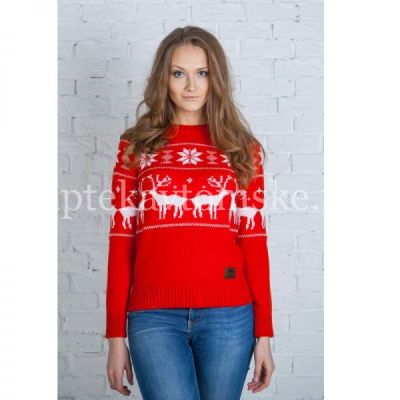 Свитер БАБУШКА ВЯЖЕТ Siberia Олени жен. разм. M (красный/белый) (Слипи Групп/Россия)