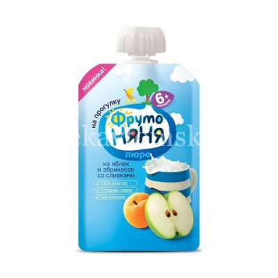 Пюре ФРУТОНЯНЯ яблоко/абрикос/сливки (с 6мес.) 90г (Прогресс/Россия)