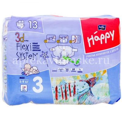 Подгузники Белла (BELLA) HAPPY midi (5-9кг) №13 (TZMO S.A./Польша)