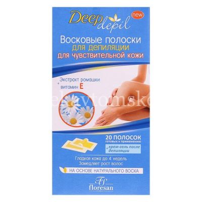 Восковые полоски DEEP DEPIL для депиляции чувствительной кожи с ромашкой 20шт. (Ф-484) (Флоресан/Россия)