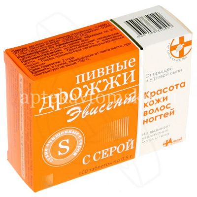 Дрожжи пивные Эвисент таб. 500мг №60 с серой (Дрожжевые технологии/Россия)