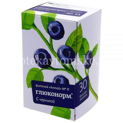Чайный напиток АЛТАЙ №11 Глюконорм с черникой пак.-фильтр 2г №30 (Алтайский кедр/Россия)